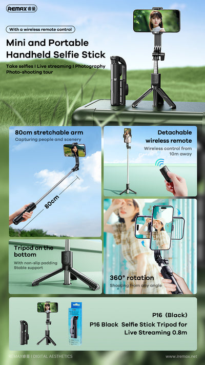 P16 0,8 m Selfie Stick Statief voor Live Streaming