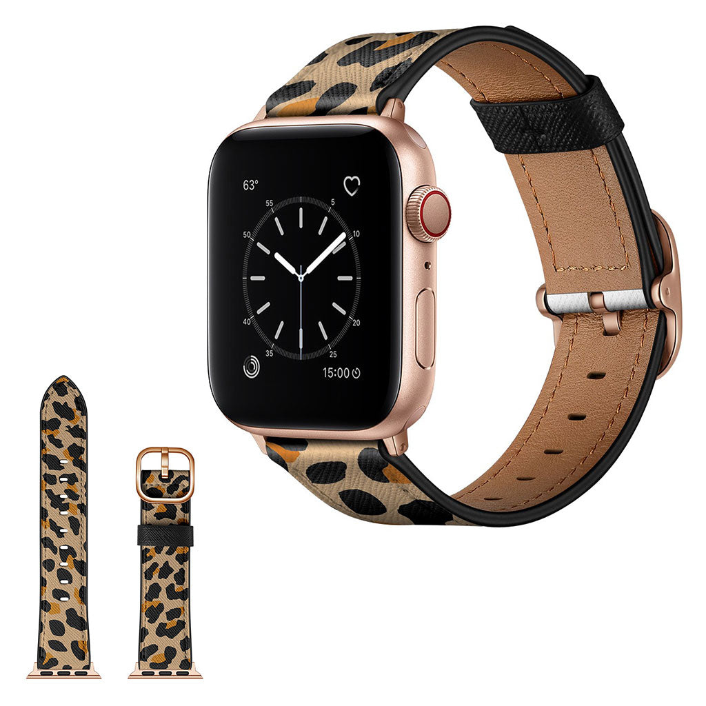 Apple Watch Series 6 / 5 44mm stijlvolle lederen horlogeband - Gele Luipaardprint