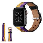 Apple Watch Series 6 / 5 44mm stijlvolle lederen horlogeband - Geel + Paars Gestreept
