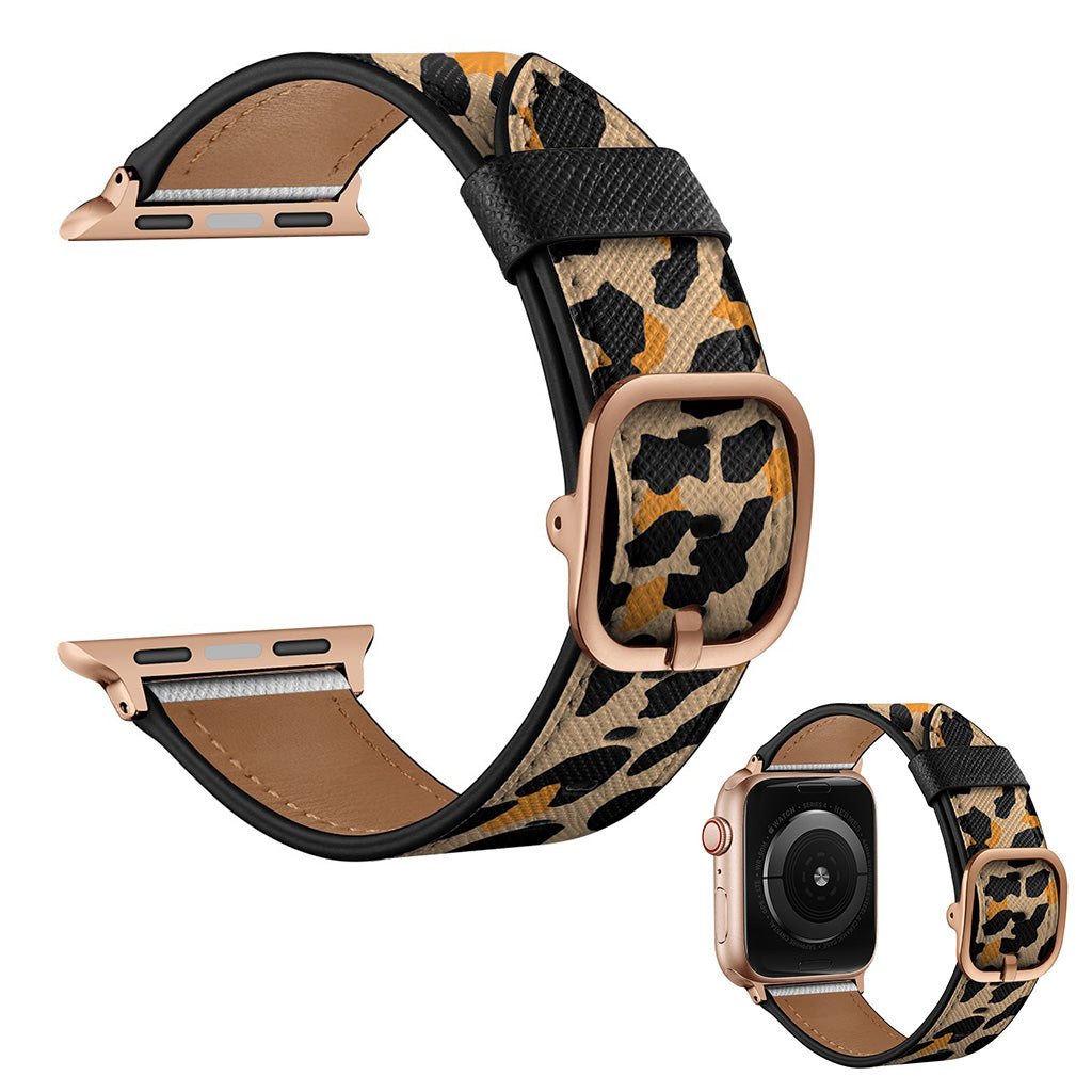 Apple Watch Series 6 / 5 44mm echt lederen horlogeband - Gele Luipaardprint