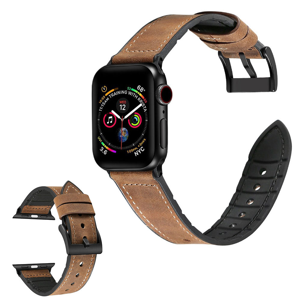 Bracelet Apple Watch Series 6 / 5 40mm silicone + cuir enduit - Crazy Horse Brown