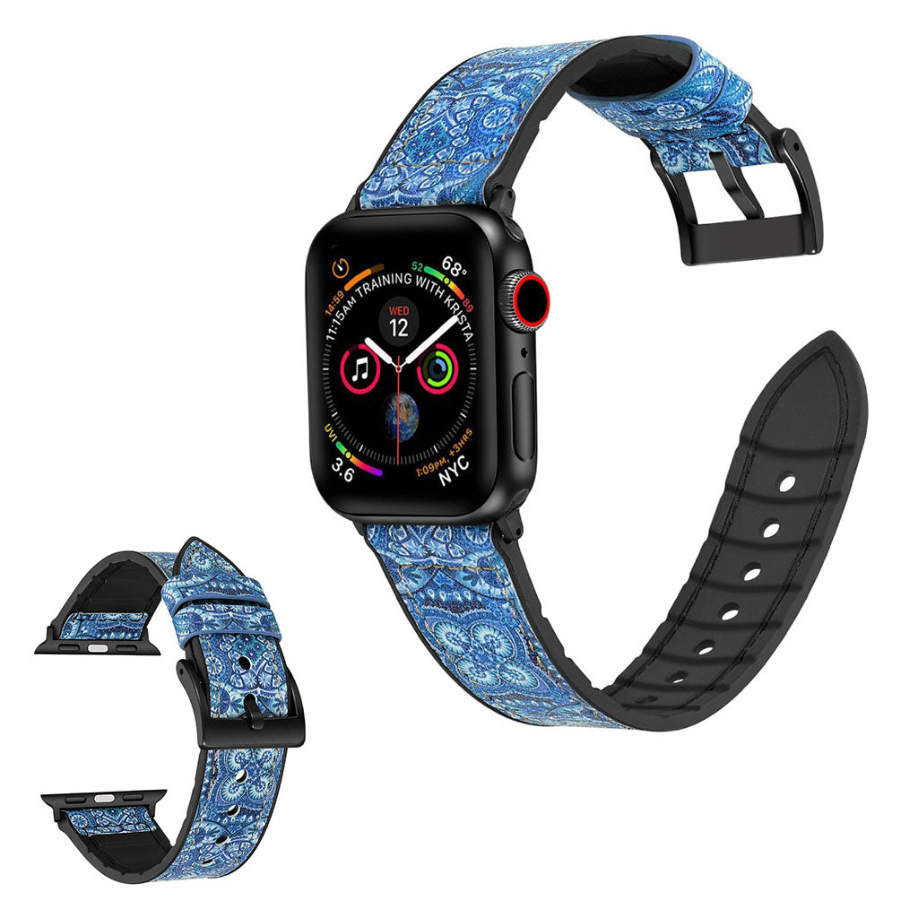 Apple Watch Series 6 / 5 40mm bracelet de montre en silicone + cuir enduit - Motif Bleu Foncé