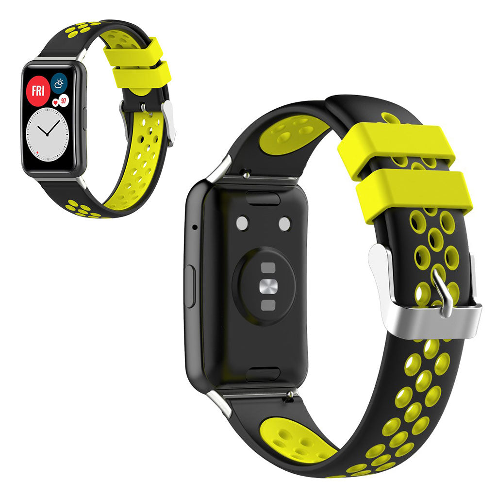 Huawei Watch Fit tweekleurig siliconenn horlogebandje - Zwart/Geel