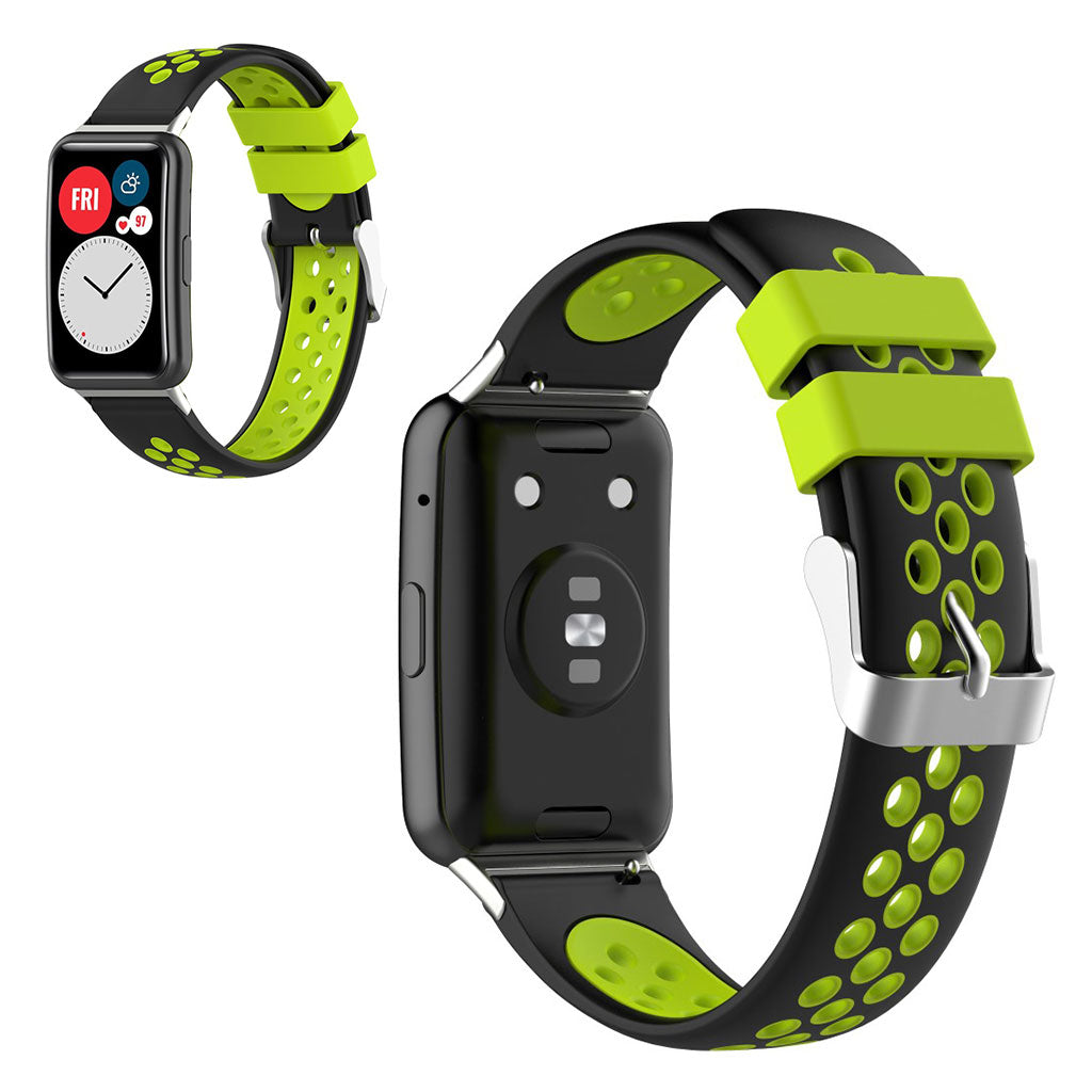 Huawei Watch Fit tweekleurig siliconenn horlogebandje - Zwart / Groen