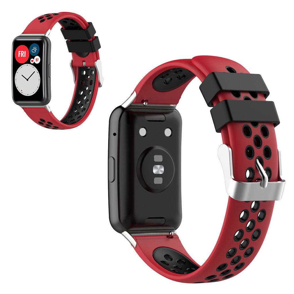Huawei Watch Fit tweekleurig siliconenn horlogebandje - Rood / Zwart
