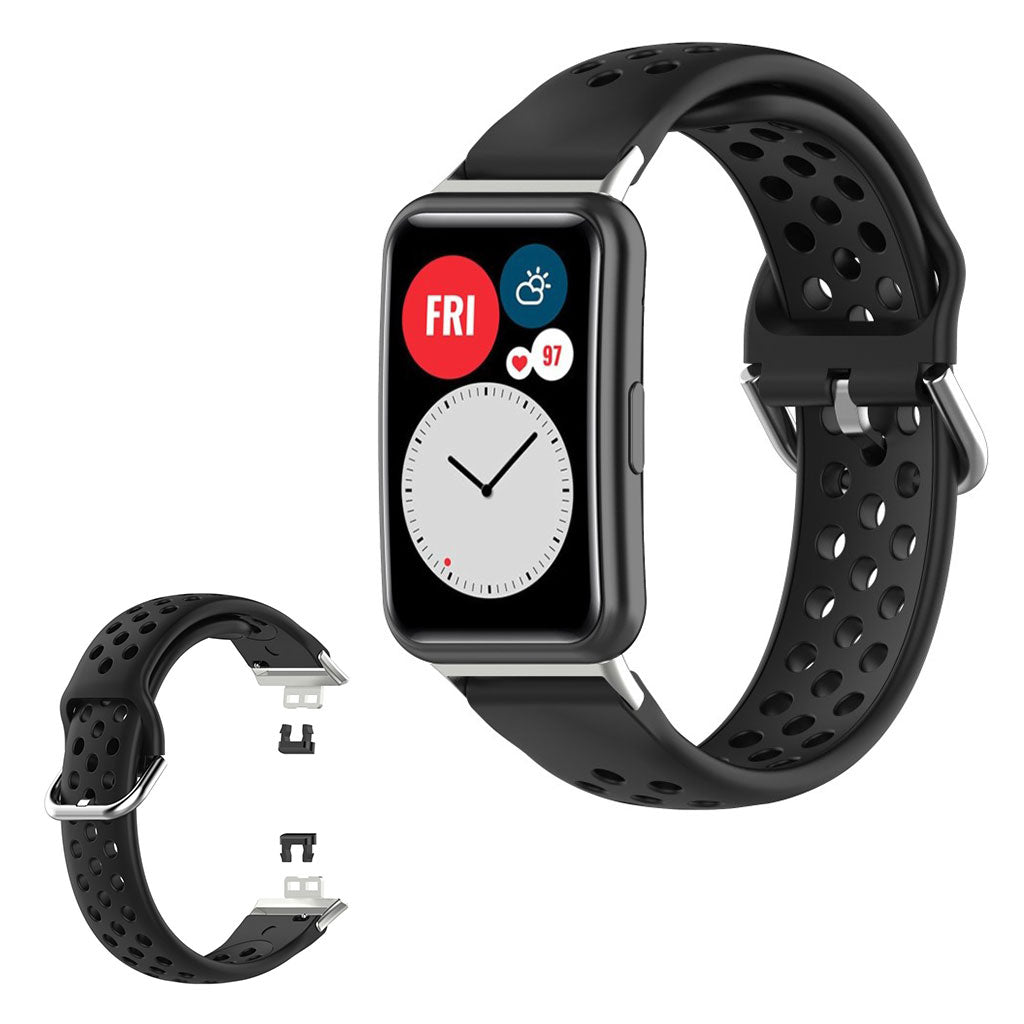 Bracelet montre Huawei Watch Fit en silicone gravé à trous - Noir
