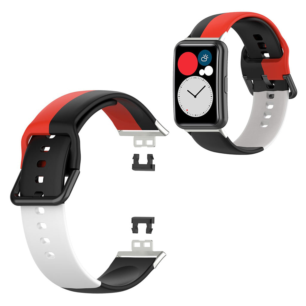 Huawei Watch Fit drie kleuren siliconenn horlogeband - Zwart / Rood / Wit