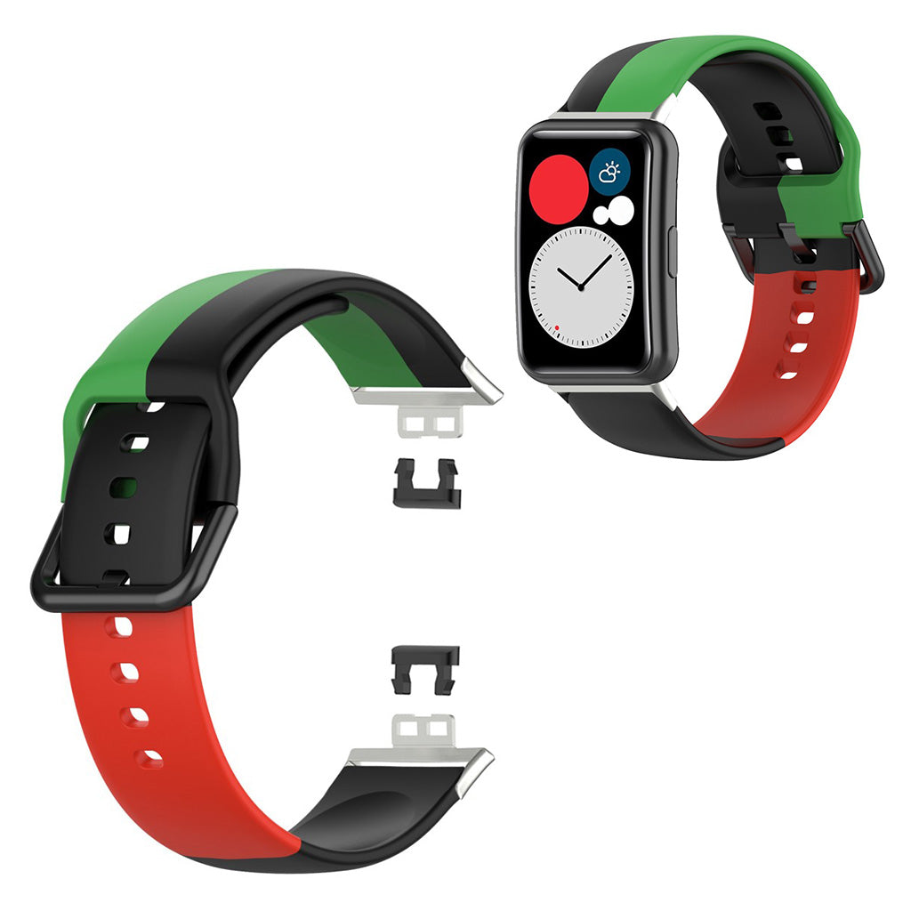 Huawei Watch Fit drie kleuren siliconenn horlogeband - Zwart / Groen / Rood