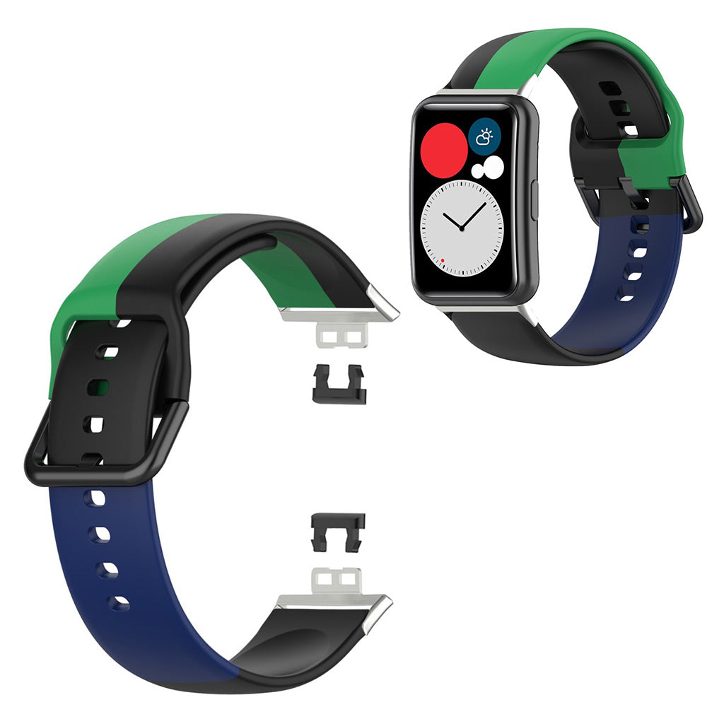 Huawei Watch Fit drie kleuren siliconenn horlogeband - Zwart / Groen / Blauw