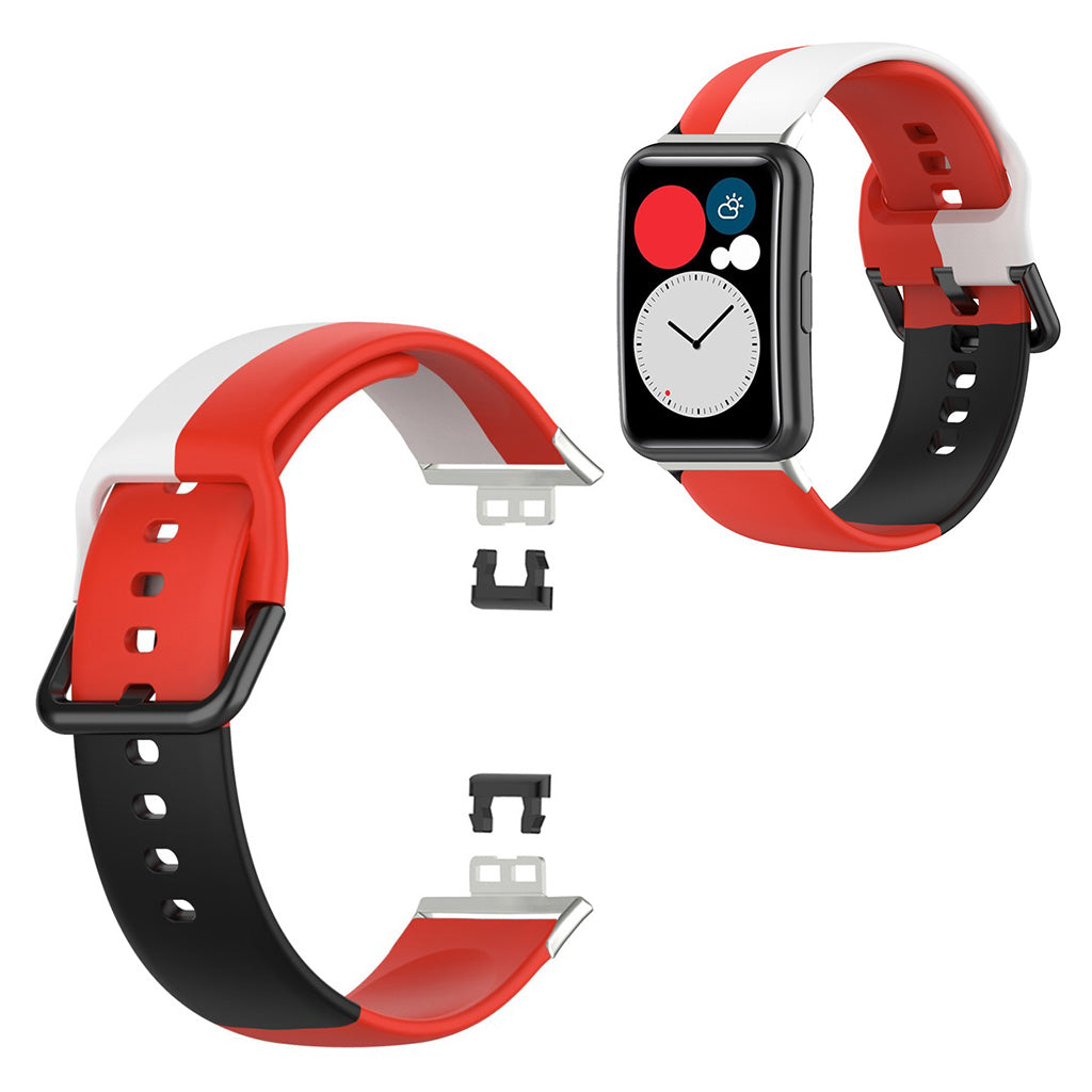 Huawei Watch Fit drie kleuren siliconenn horlogeband - Rood / Zwart / Wit