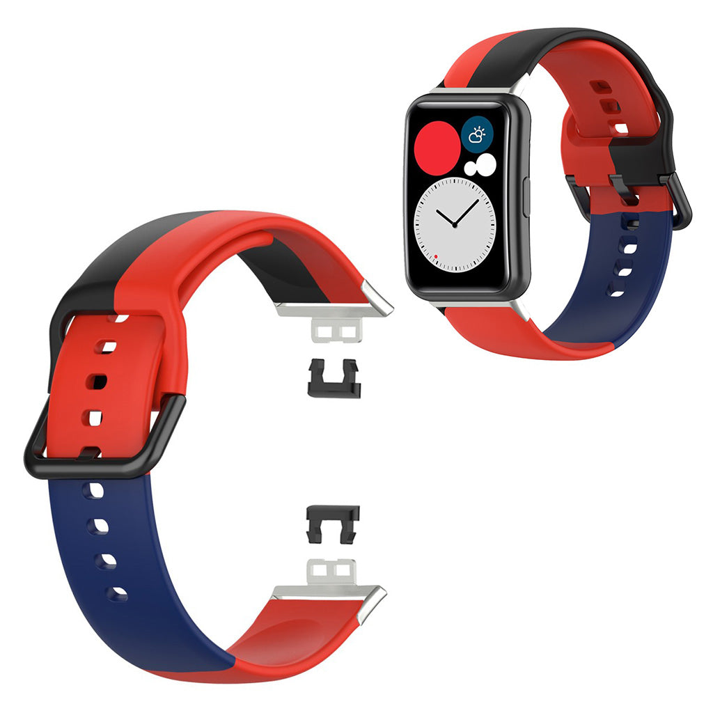 Huawei Watch Fit drie kleuren siliconenn horlogeband - Rood / Zwart / Blauw