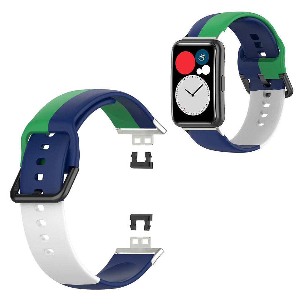 Huawei Watch Fit drie kleuren siliconenn horlogeband - Groen / Blauw / Wit