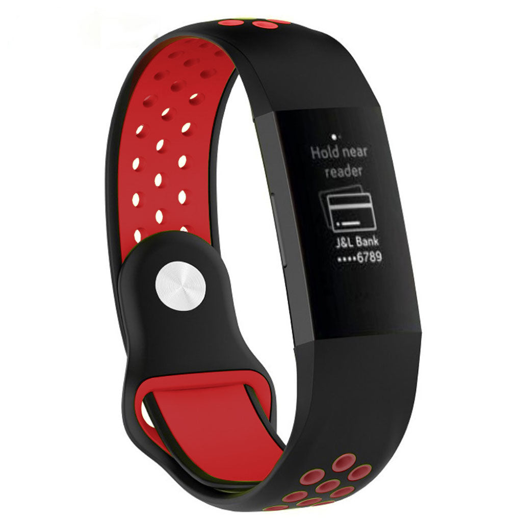 Fitbit Charge 3 breathable bi-color Siliconen Horlogeband - Zwart / Rood
