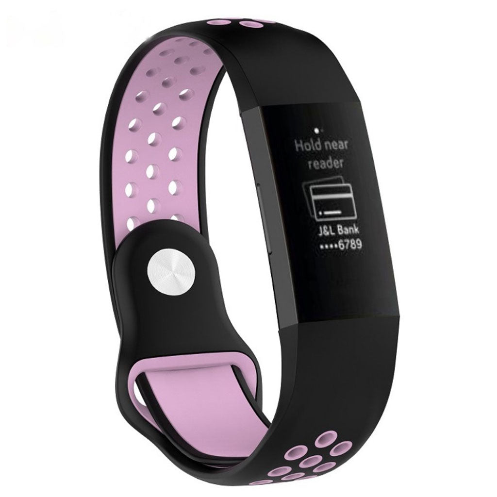 Fitbit Charge 3 breathable bi-color Siliconen Horlogeband - Zwart / Pink