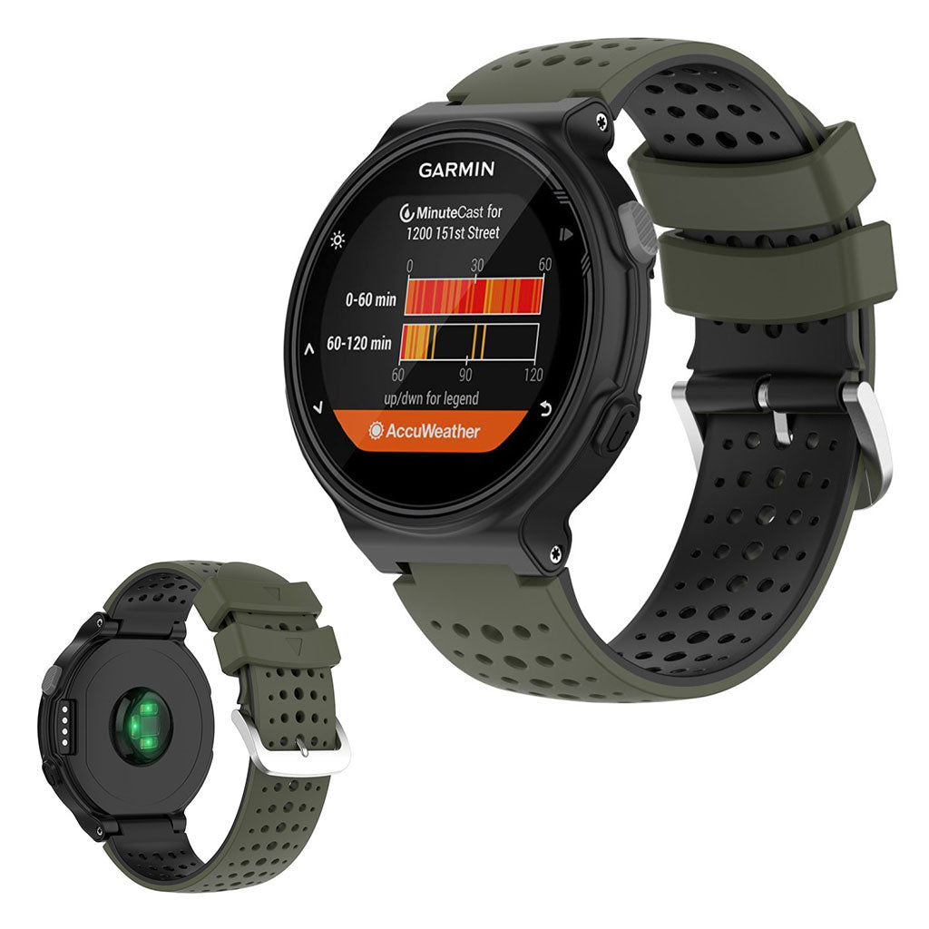 Tweekleurig siliconenn armband voor Garmin Forerunner toestellen - Legergroen / Zwart