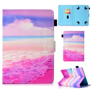 Gedessineerde 10-" Tablet Universele Vegan Lederen Wallet Case iPad 9.7 (2018) / Lenovo Tab 4 10 Plus en meer - Roze Zee