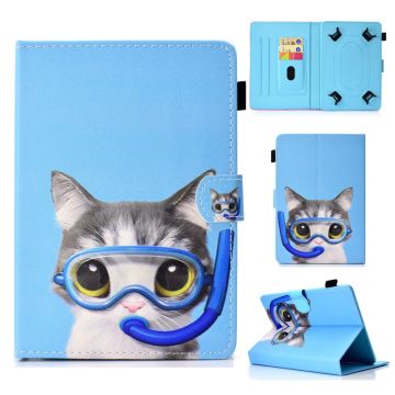 Gedessineerde 10-" Tablet Universele Vegan Lederen Wallet Case iPad 9.7 (2018) / Lenovo Tab 4 10 Plus en meer - Duikende Kat