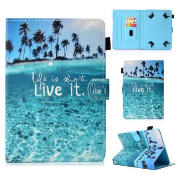 Gedessineerde 10-" Tablet Universele Vegan Lederen Wallet Case iPad 9.7 (2018) / Lenovo Tab 4 10 Plus en meer - Blauwe Zee