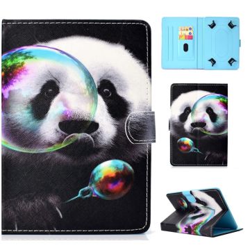 Universele 10-" Tablet Gedessineerde Vegan Lederen Kaarthouder Hoesje iPad 9.7 (2018) / LG G Pad III en meer - Panda Playing Bubble