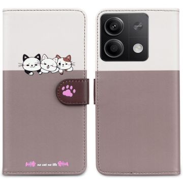 Cartoon Zachte Series Xiaomi Redmi Note 13 4G Portemonnee Telefoon Hoesje Splicing Leather Flip Cover - Bean Pink