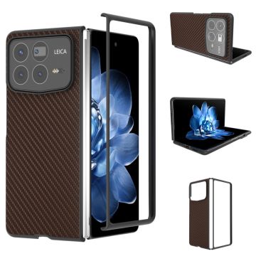 Xiaomi Mix Fold 4 5G Hoesje Koolstofvezel textuur PU en stootbestendig telefoonhoesje - Bruin