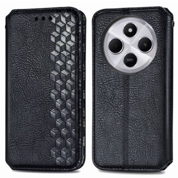 Lederen etui met een stijlvolle ruitvormige opdruk voor Xiaomi Redmi 14C / Xiaomi Redmi 14R - Zwart