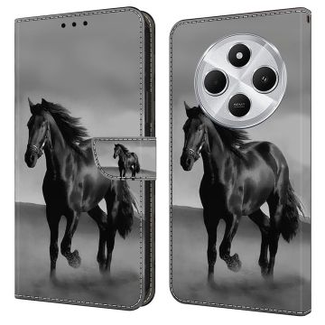 Wonderland Xiaomi Redmi 14C / Xiaomi Redmi 14R / Xiaomi Poco C75 flip hoesje - Zwart Paard