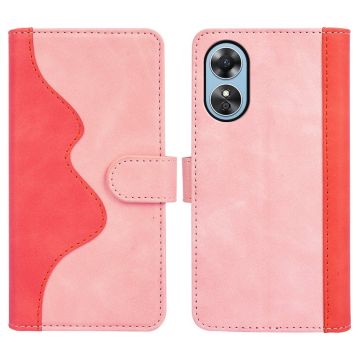 Tweekleurige leren flip case voor Oppo A17 / Oppo A17k - Roze