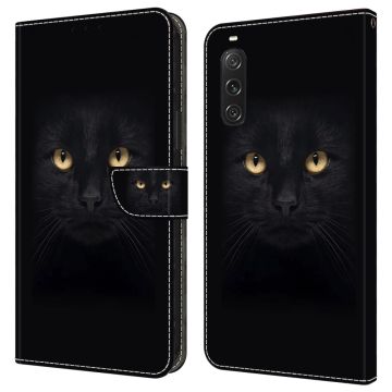 Voor Sony Xperia 10 V Beschermhoesje 3D Patroon Leren Portemonnee Telefoonhoesje - Zwarte Kat