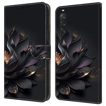 Voor Sony Xperia 10 V Beschermhoesje 3D Patroon Leren Portemonnee Telefoonhoesje - Paars Lotus