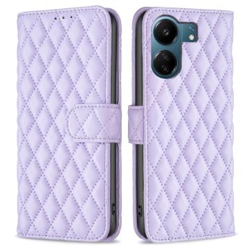 Ruitpatroon matte flip case voor Xiaomi Redmi 13C / Xiaomi Poco C65 - Purper