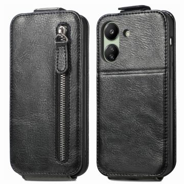 Verticale flip-telefoonhoes met rits voor Xiaomi Redmi 13C / Xiaomi Poco C65 - Zwart