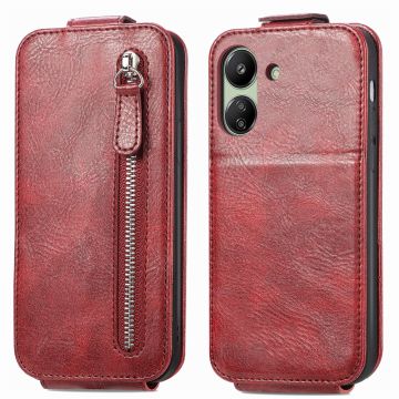 Verticale flip-telefoonhoes met rits voor Xiaomi Redmi 13C / Xiaomi Poco C65 - Rood