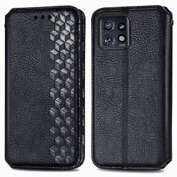 Lederen etui met een stijlvolle ruitvormige opdruk voor Motorola Edge 40 Pro / Motorola Moto X40 - Zwart