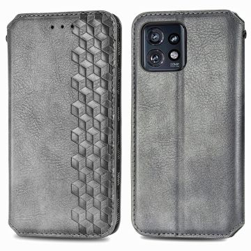 Lederen etui met een stijlvolle ruitvormige opdruk voor Motorola Edge 40 Pro / Motorola Moto X40 - Grijs