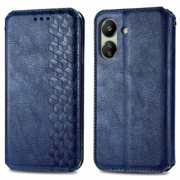 Lederen etui met een stijlvolle ruitvormige opdruk voor Xiaomi Redmi 13C / Xiaomi Poco C65 - Blauw