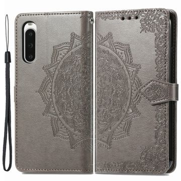 Mandala Sony Xperia 10 V leren etui - Grijs