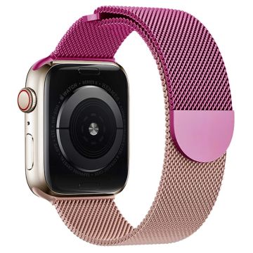 Apple Watch Series 49mm - 45mm - 44mm - 42mm Milanees bandje met kleurverloop - Purper + Roze Roos