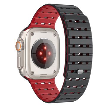 Apple Watch Series 49mm - 45mm - 44mm - 42mm Ademend Siliconen Koord - Zwart + Rood