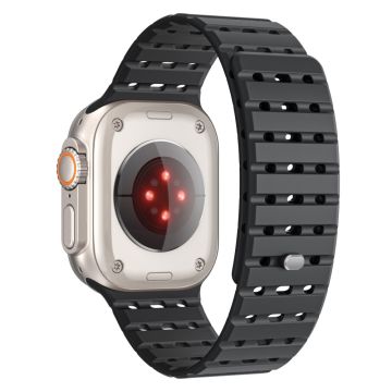 Apple Watch Series 49mm - 45mm - 44mm - 42mm Ademend Siliconen Koord - Zwart