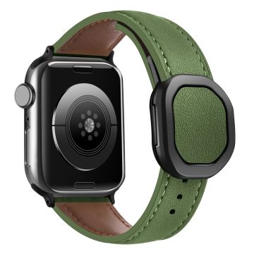 Apple Watch Series 49mm - 45mm - 44mm - 42mm Echt koeie lederen polsband - Legergroen