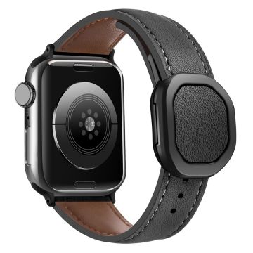 Apple Watch Series 49mm - 45mm - 44mm - 42mm Echt koeie lederen polsband - Zwart