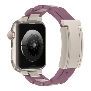 Apple Watch Series 49mm - 45mm - 44mm - 42mm Roestvrij Staal+Rubber Koord - Purper / Purper