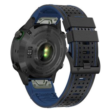 Garmin Fenix 7X / 7X Pro / 6X horlogeband 26mm Leer + Siliconen vervangend polsbandje - Zwart + Blauw