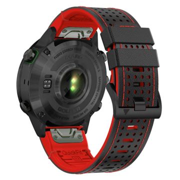 Garmin Fenix 7X / 7X Pro / 6X horlogeband 26mm Leer + Siliconen vervangend polsbandje - Zwart + Rood