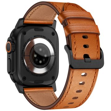 KALEBOL Apple Watch Series 49mm - 45mm - 44mm - 42mm Cowhide Lederen Band - Zwart + Bruin