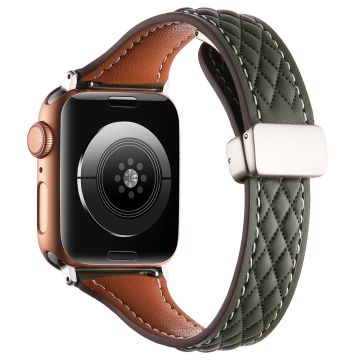 KALEBOL Apple Watch Series 49mm - 45mm - 44mm - 42mm Echt Lederen Horlogeband - Olijfgroen