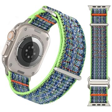 Apple Watch Series 49mm - 45mm - 44mm - 42mm Verstelbaar Nylon Horlogebandje - Groen + Blauw