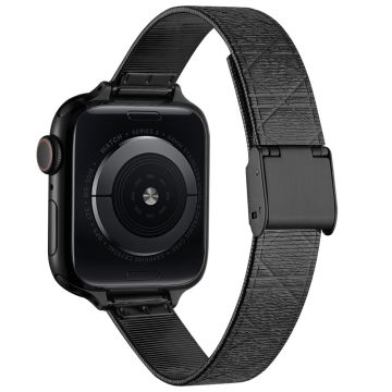 Apple Watch Series 49mm - 45mm - 44mm - 42mm Ruit Raster Roestvrij Stalen Horlogeband - Zwart