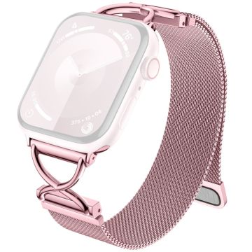 Apple Watch Series 49mm - 45mm - 44mm - 42mm Milanese metalen band - Roze Roze